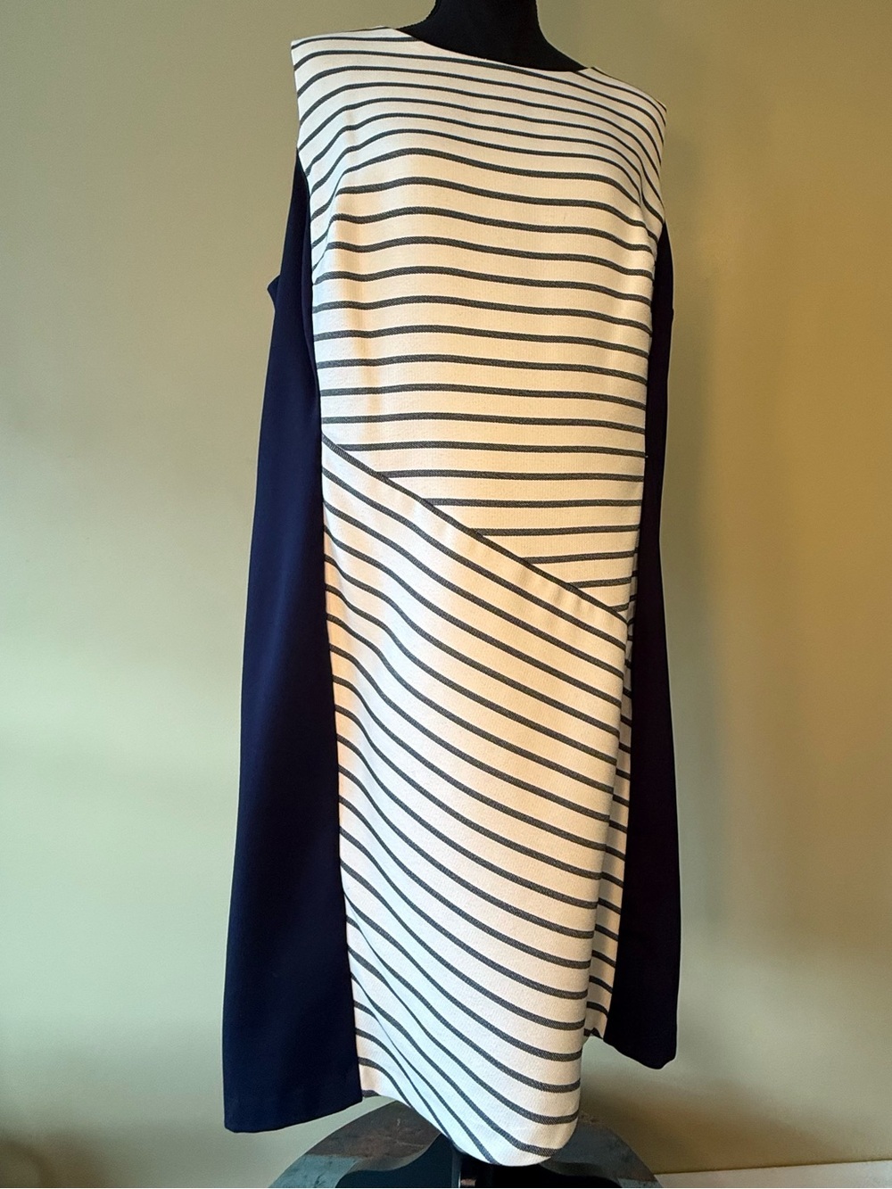 Ralph Lauren White and Navy Striped Colorblock Sleeveless Sheath Dress Plus 18W